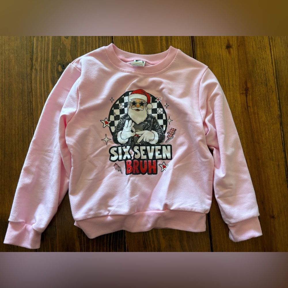 Pink Graphic Kids Sweatshirt with Retro Santa Design